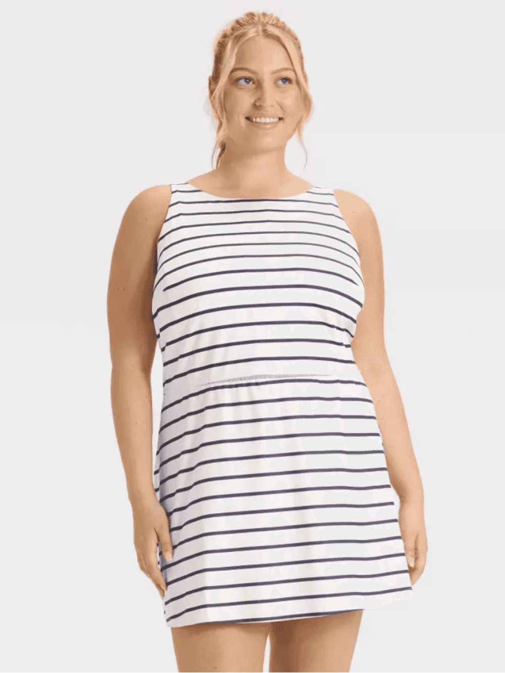 all in motion White & Navy Striped Mini Dress